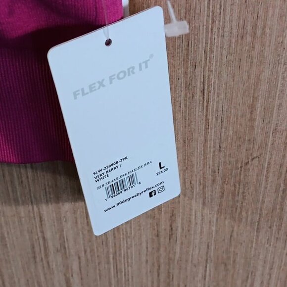 90 Degrees (L) 2-Pack Rib Seamless Hailee Sports Bra Berry/White Removable Pads - Picture 3 of 6